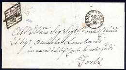 Cover 1856, Lettera Del 28.8.1856 Da Fossombrone A Forlì, Affrancata Per 4 Baj. Con La Metà Verticale Di Sinistra Di Un  - Papal States