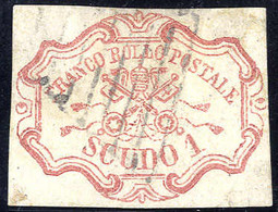 O 1852, 1 Scudo Rosa Carminio Annullato A Griglia, Cert. Enzo Ed Alberto Diena, Sass. 11 / 7500,-, Stima 400-500€ - Papal States