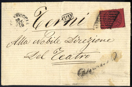Cover 1868, 20 Cent. Rosso Bruno Su Lettera Da Civitavecchia 30.9.1868 Per Terni, Annullo "P. D." Sul Fronte (Sass. 27 / - Papal States