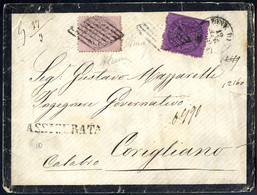 Cover 1869, Assicurata Di Gr. 27 Del 19.4.1869 Da Roma Via Napoli A Corigliano Calabro, Affrancata Per Tre Porti Con Emi - Papal States