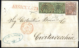 Cover "Direzione Di Roma" D.c. (due Volte) E ASSICURATA A Lato Tutti In Rosso, Lettera Del 11.6.1857 Per Civitavecchia A - Papal States