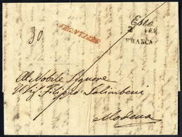 Cover 1846, Lettera Da Este 2.2.1846 Affrancata Fino Al Confine Per Modena, Tassa "6" Kr. Sul Verso, Annullo In Rosso "F - Lombardy-Venetia