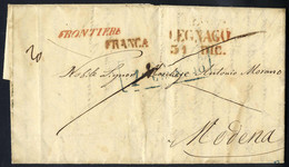 Cover 1847, Lettera Da Legnago 31.12.1847 Affrancata Fino Al Confine Per Modena, Tassa "6" Kr. Sul Verso, Annulli In Ros - Lombardy-Venetia