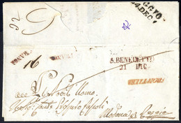 Cover 1847, Lettera Da San Benedetto 21.12.1847 Pagata Fino Al Confine Con 6 Carantani Per Reggio, Annulli "FRANCA" E "F - Lombardy-Venetia