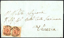 Cover 1850, 15 Cent. Rosso, Terzo Tipo, Coppia Su Lettera Da Verona (Sass. 6 - ANK 3HIII) - Lombardy-Venetia