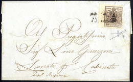 Cover 1850, 30 Cent. Bruno, Bordo Di Foglio A Sinistra, Su Lettera Da Padova Per Brescia, Firm. Sorani (Sass. 7 - ANK 4H - Lombardy-Venetia