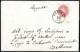 Cover "CADORE 25 / 11", Annullo C1 Su 5 Soldi Rosa Su Lettera Del 25.11.1863 Per Belluno, Firm. Sottoriva (S. 38 - 4P.) - Lombardy-Venetia