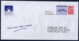 Fondation Pour La Recherche Enveloppe Postréponse Marianne Beaujard Non Circulé TVP LP Lot 12P499 Type N°4230 - PAP: Antwoord