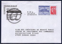 Le Club Des Créateurs De Beauté Enveloppe Postréponse Marianne Beaujard Neuve TVP LP Lot 12P212 Type N°4230 - Prêts-à-poster:reply