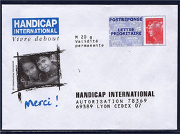 Handicap International Vivre Debout Enveloppe Postréponse Marianne Beaujard Neuve TVP LP Lot 11P566 Type N°4230 - Prêts-à-poster:reply