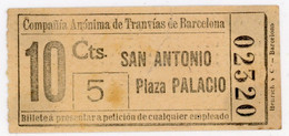 GSC - BILLETE DE COMPAÑIA ANONIMA DE TRANVIAS DE BARCELONA / 1900/ (TD-A3) - Europe