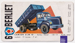 Image Carte De Jeu Thème Voiture Automobile 11x6cm - Années 1950/60 -  Berliet Camion Benne GLM 10 Moteur Diesel A59-57 - Other & Unclassified