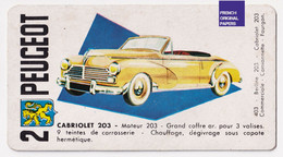 Image Carte De Jeu Thème Voiture Automobile 11x6cm -Années 1950/60 - Peugeot Cabriolet 203 Ancienne A59-73 - Other & Unclassified