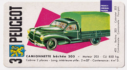 Image Carte De Jeu Thème Voiture Automobile 11x6cm -Années 1950/60 - Peugeot Camionnette Bâchée 203 Ancienne A59-77 - Other & Unclassified