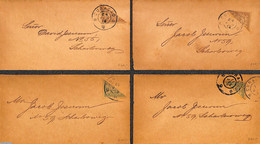 Netherlands Antilles 1918 4 Small Envelopes With Divided Stamps, Postal History - Curaçao, Antille Olandesi, Aruba