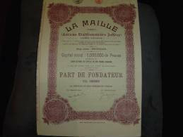 Part Fondateur " La Maille " Anc.Et.Joffroi Bruxelles1924 Textile Excellent état,avec Coupons. - Tessili