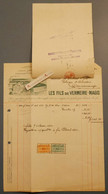 Les Fils De VERMEIRE MAGIS Tissus Tresses Saint Nicolas (Waes) Facture 1922 + Reçu Belgique Duhant à Quevaucamps Fiscaux - Vestiario & Tessile
