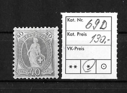 1894 - 1900 STEHENDE HELVETIA → Weisses Papier Kontrollzeichen Form B    ►SBK-69D*◄ - Neufs