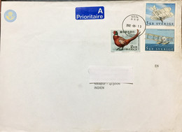 SWEDEN 2002, COVER USED TO INDIA, 3 DIFF STAMP, SWEDEN CHINA JOINT ISSUE PEACOCK,  EARLY AIRPLANE, KISTA & SOLAPUR CITY - Covers & Documents