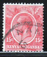 Kenya And Uganda 1922 King George V 15c In Fine Used Condition. - Kenya & Oeganda