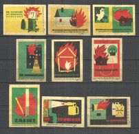 RUSSIA USSR 1961 Matchbox Labels 9v - Careful With Fire - Scatole Di Fiammiferi - Etichette