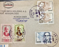 TURKEY 2002,PETKIM HOLDING COVER TO INDIA,VEDAT TEK ,ARIE NIHAT ASY, MEHMET AKIF, 1956  3 STAMPS USED AFTER 65 YEARS!!! - Storia Postale