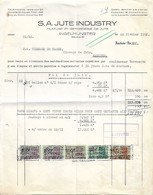 SP318/ TP Fiscaux De 456 F S/ Facture S.A. Jute Industry Daté De Ingelmunster 22/2/1952 > Waregem - Documentos