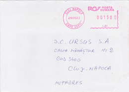 W0919- CLUJ NAPOCA, AMOUNT 1500 RED MACHINE STAMPS ON COVER, 2002, ROMANIA - Covers & Documents