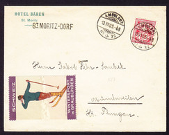 1905 Brief Hotel Bären In St. Moritz Mit Bahnpost Gelaufen Nach Münchweilen. Mit Vignette Skifahrer. - Covers & Documents