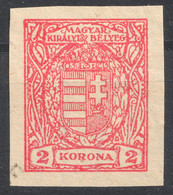 1921 Hungary - REVENUE TAX Stamp - Animal Passport CUT  - 2 K - Fiscaux