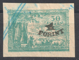 1947 Hungary - REVENUE TAX Stamp - Animal Passport CUT - Shepherd DOG Sheep - Overprint 1 Ft / 50 Fill - Fiscaux