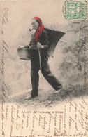 Val D'Illiez En Route Pour Le Village Femme En Costume Traditionnel Fume La Pipe Hotte Panier 1906 - Val-d'Illiez 