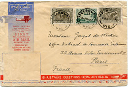 AUSTRALIE LETTRE PAR AVION "....THE FIRST LETTER ALL AUSTRALIAN AIR MAIL....." DEPART MELBOURNE 19 NO 31 POUR LA FRANCE - Briefe U. Dokumente