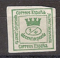 España 0130 (*) Cifras. 1872. Sin Goma  1/4 - Unused Stamps