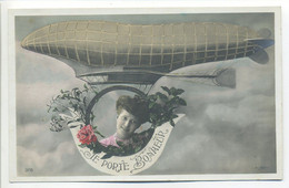 CPA Fantaisie - Jeune Femme Et Ballon Dirigeable - Aeronaves