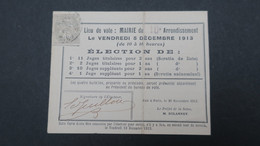 Type Blanc N° 107 Seul Sur Carte D'Electeur Paris 1913 Voir Scans - 1877-1920: Semi-moderne Periode