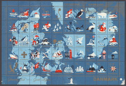 VIKING Ship Bicycle WINDMILL DOG CAT WHALE RABBIT  Map Denmark Christmas JUL JULEN Label Cinderella Vignette 1959 - Geography