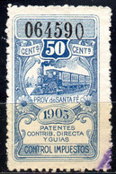 ARGENTINA 1905. 50c Fiscal Of The Santa Fe Province Depicting Locomotive, Used - Trenes