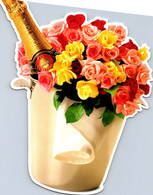 2 F 36) Shape Card (18 X 17 Cm) Flower & Champagne Bottle - Flowers