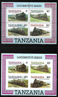 1985-Tanzania, Railways Locomotives, 2 MS With 4 Stamps Each, Perforated And Imperforated, Mint. - Tanzania (1964-...)