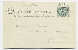 FRANCE N° 111 CARTE BISKRA ALGERIE BONE CONSTANTINE 1903 + BM POUR LYON - 1877-1920: Période Semi Moderne