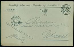 Nederland 1905 Dienstkaart Van Amerongen Naar Utrecht - Storia Postale