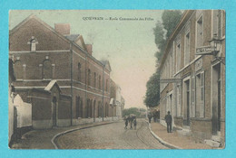 * Quiévrain (Hainaut - La Wallonie) * (D.H.V.) école Communale Des Filles, Tramway, Animée, COULEUR, School Meisjes - Quiévrain