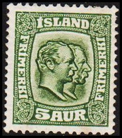 1915. Two Kings. 5 Aur Green. Perf. 14x14½, Wm. Cross. Hinged. (Michel 79) - JF515875 - Unused Stamps