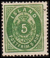 1882. Aur-Issue. 5 Aur Green. Perf. 14x13½ Hinged.  (Michel 13A) - JF515876 - Neufs