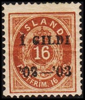 1902. I GILDI. 16 Aur Brown. Perf. 12 3/4. Black Overprint With Inverted Watermark. Hinged.  (Michel 29B) - JF515878 - Neufs