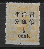 1897 CHINA DOWAGER 1/2c ON 3ca LARGE FIGURES NARROW SPACING H MINT  CHAN 74 - Ungebraucht