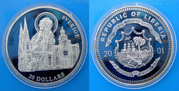 LIBERIA 20 $ 2001 ARGENTO SILVER PROOF CHIESA SVEDESE SVERIGE CHURCH WEIGHT 20g TITOLO 0,999 CONSERVAZIONE FONDO UNC - Liberia