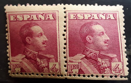 ESPANA ESPAGNE SPAIN 1922 Alfonso XIII,PAIRE Yvert 285,4 Pesetas VARIETE PEIGNE PERFORATEUR Neuve ** TTB Cote 560 E - Nuevos