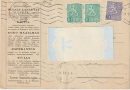 AKEFI 04 Finland Esperanto Card W/Mi 428-429 Coat Of Arms 1930 - Hammarsten-Jansson Design - Circulated - Errors, Freaks & Oddities (EFO)